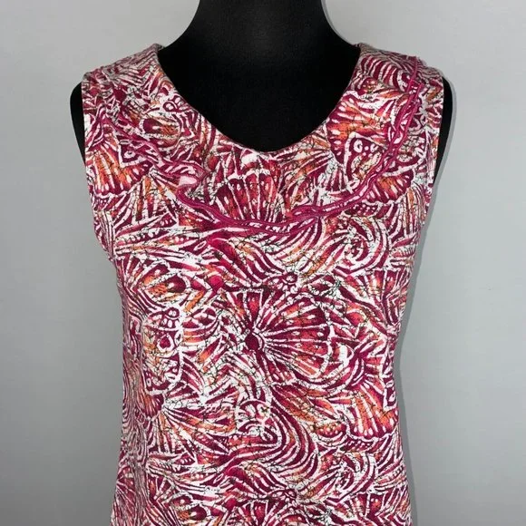 Christopher & Banks Tank Top Women's S Seashell Print Ruffle Neckline Vacation - Picture 2 of 12